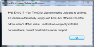 error 217 legacy TimeClick