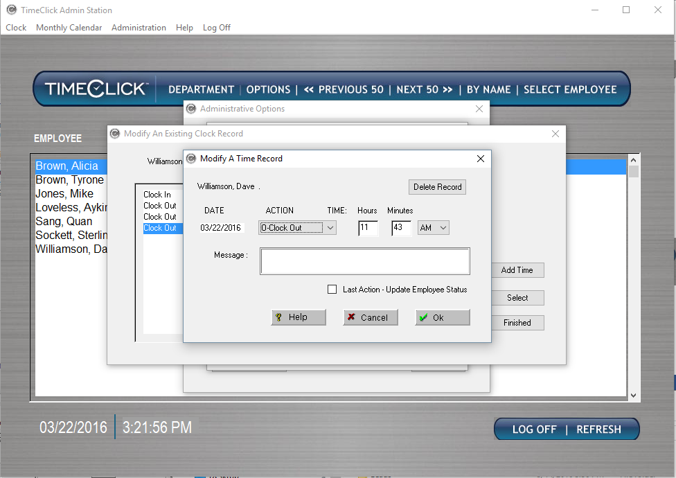 modifying a record legacy TimeClick