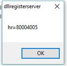 Error screen for dllregisterserver