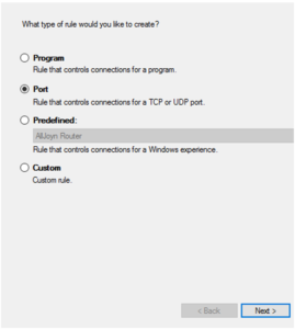 Creating port rule in windows firewall