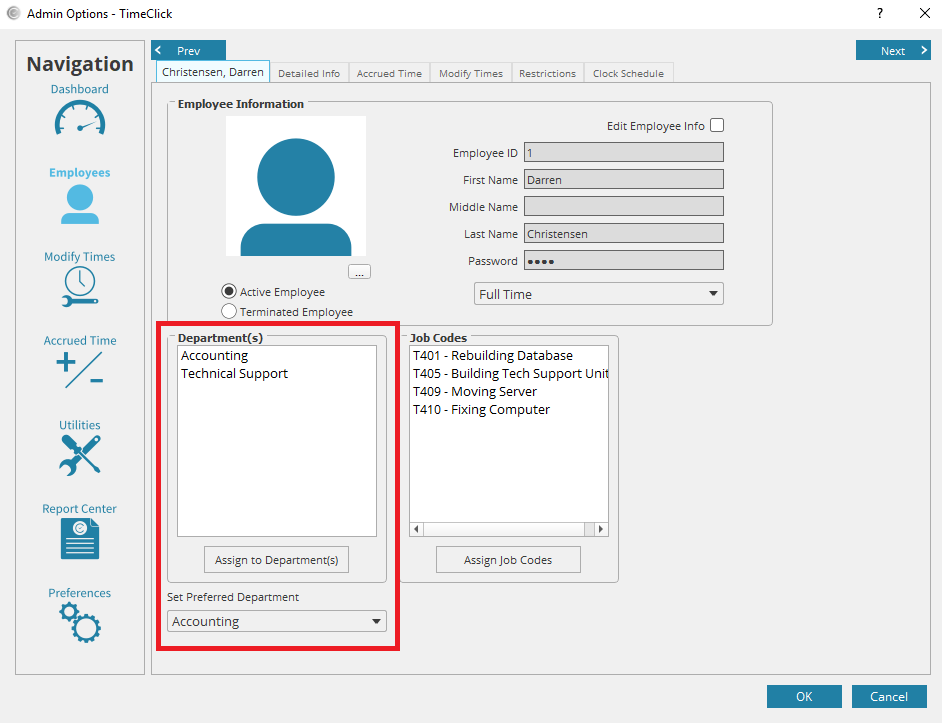 Employee Time Tracking Departments