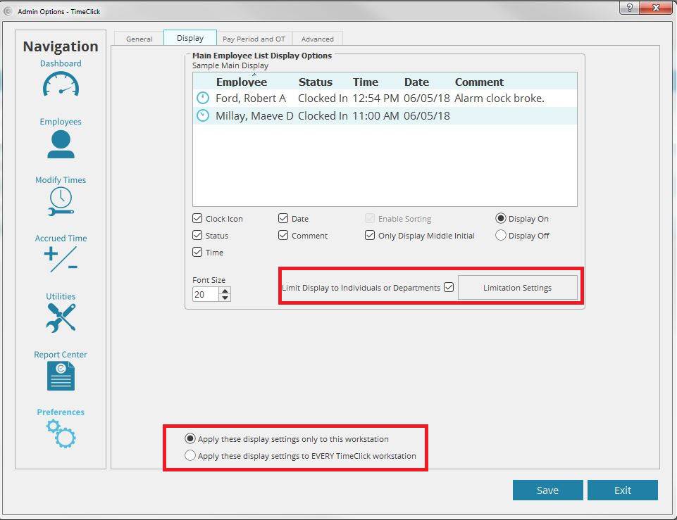 Limiting the Display to Departments