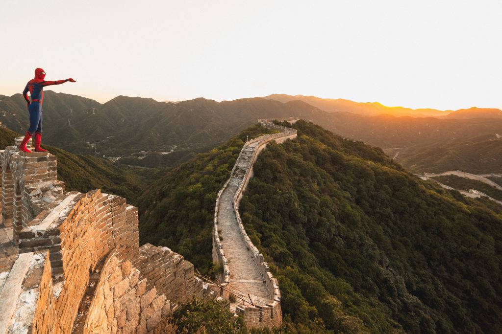 Spiderman on the great wall of china