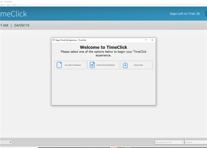 TimeClick Time Clock Beginning Window