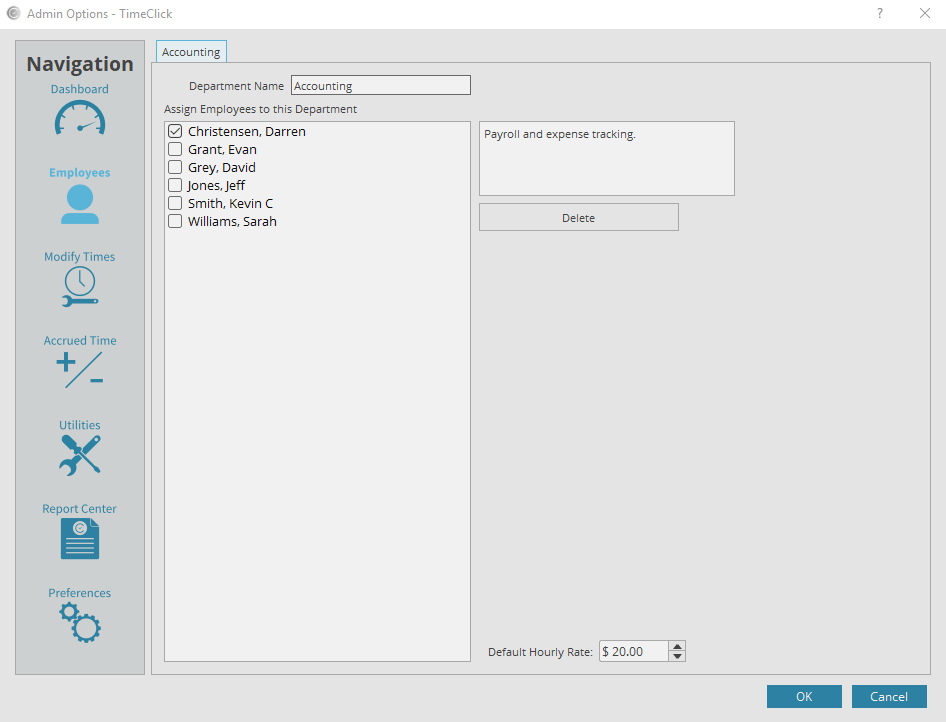 Department Time Clock Software Editing