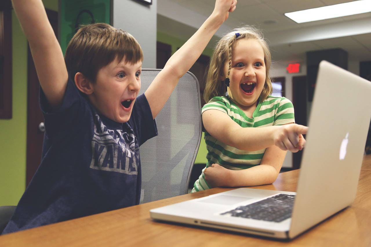 Children Excited about computer