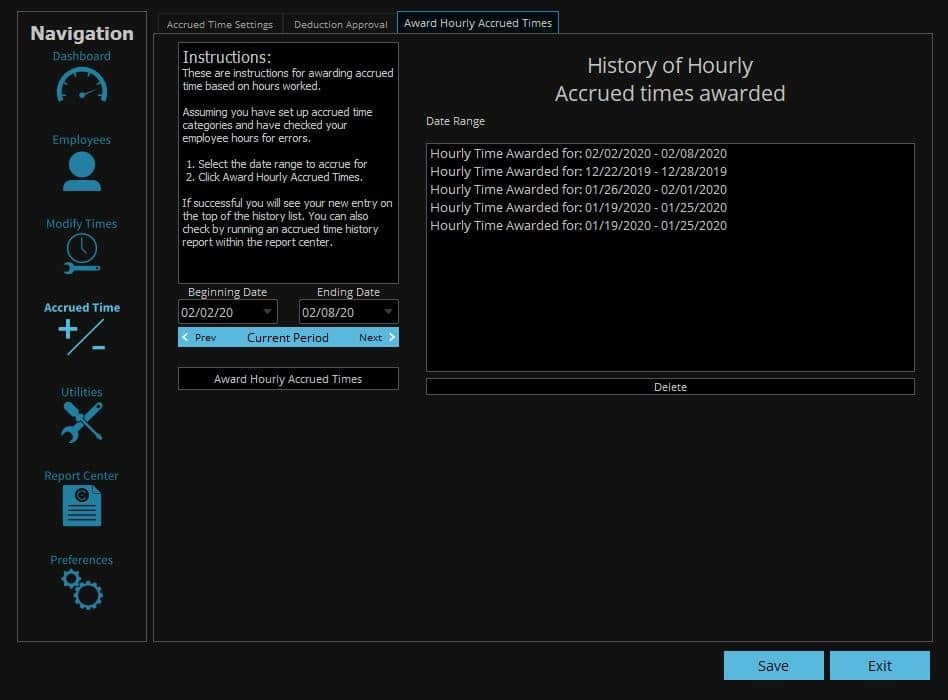 example of awarding hourly accrued time in dark theme