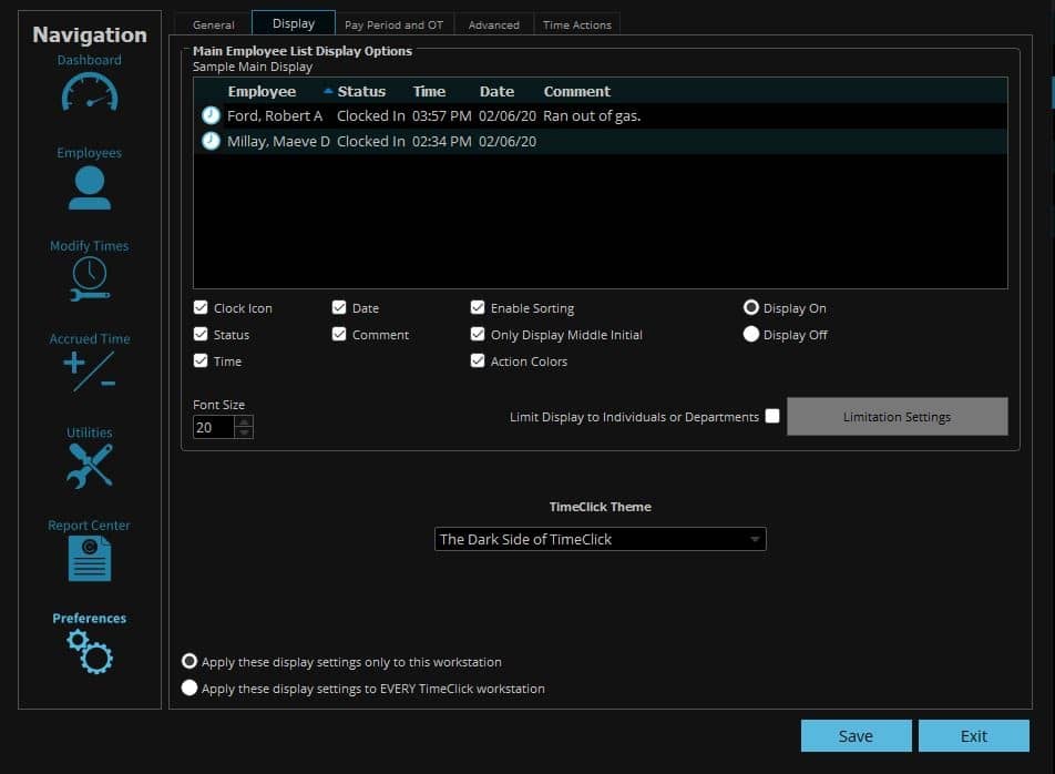 Example of Setting dark theme display settings