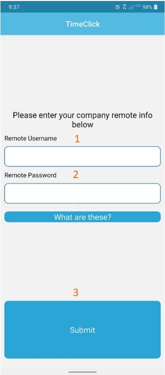 TimeClick Mobile App Displaying Blank Username and Password