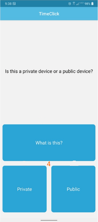 TimeClick Mobile App Displaying Private or Public Device Type