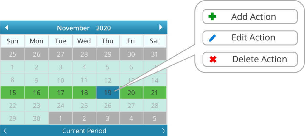 TimeClick - Employee Time Tracking - Modify Time Actions Calendar