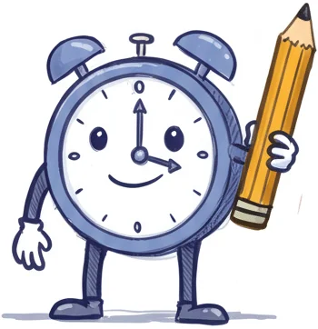 TimeClick 2025 pencil time tracking clock mascot on knowledge base