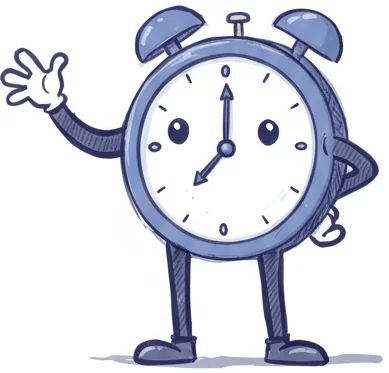 TimeClick 2025 waving time tracking clock mascot on knowledge base