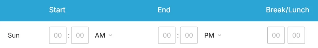 TimeClick Free Time Card Calculator daily input fields for start, end, and breaks.