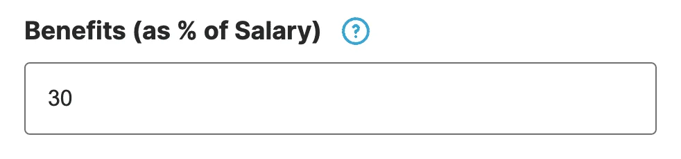 Input field with 30% entered for benefits percentage in employee cost calculator.