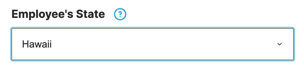 Dropdown showing Hawaii selected for employee's state input