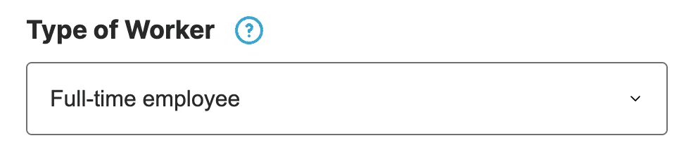 Dropdown showing full-time employee selected for worker type