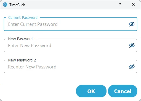 Dialog to enter current and new admin password in time clock software