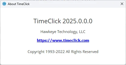 Screenshot of version number on TimeClick time clock software