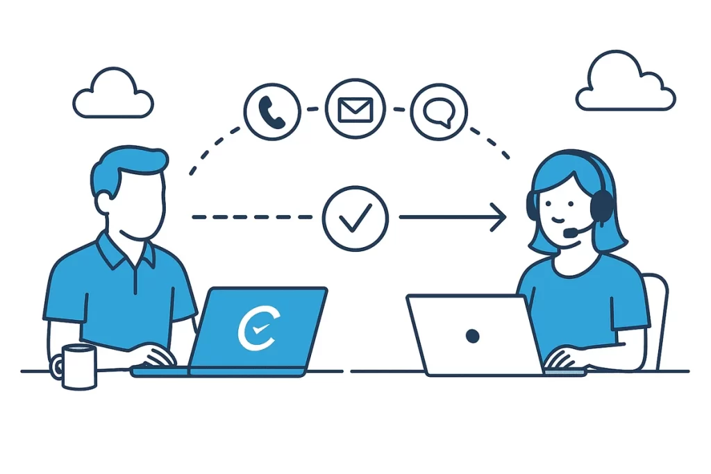 TimeClick Unlimited support options including phone, email, and live chat with Utah-based customer service team