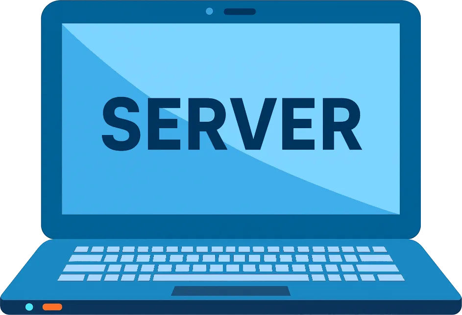 Illustration of a central server used by TimeClick time clock software to securely store employee time data.