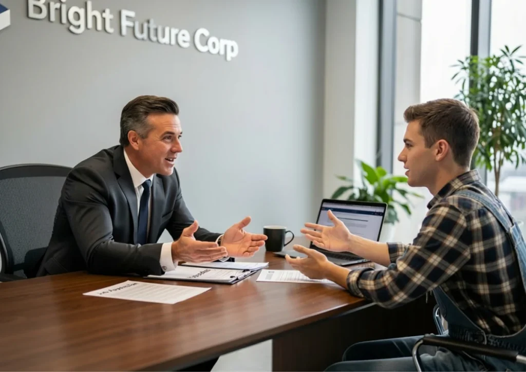 executive or head of company hiring a young adult that can use Online Time Tracking software