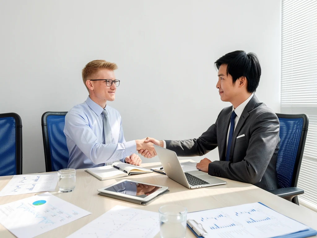 two male workers who uses Time Tracking Software for Employees are giving handshakes