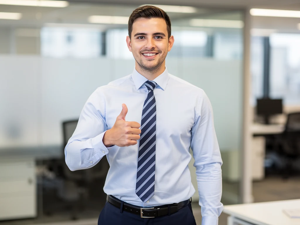 male worker giving thumbs up after using Employee Time Tracking Software