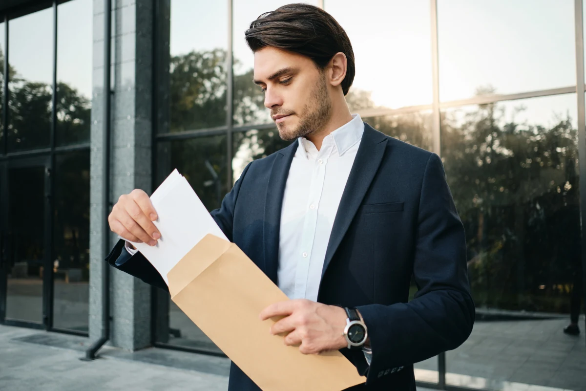 employee putting PTO tracker letter in brown envelope