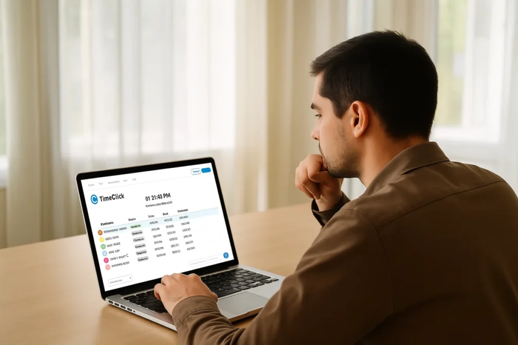 male worker using TimeClick Time Tracking Software for Employees on device