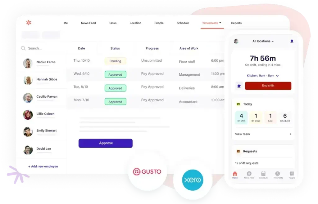 Deputy employee scheduling and time tracking platform displaying shift schedules, approvals, and payroll readiness