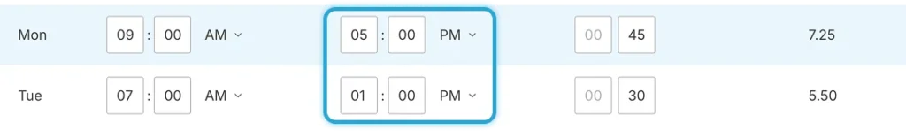 Employee clock-out times for time card calculator