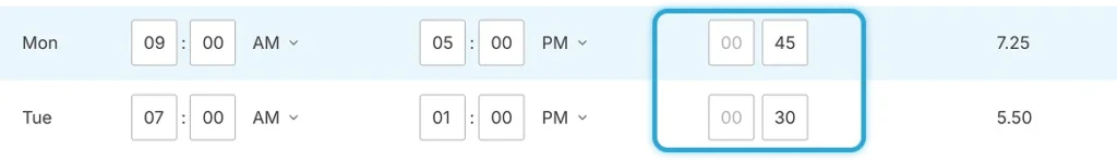 Unpaid breaks or lunch input fields for time card calculator
